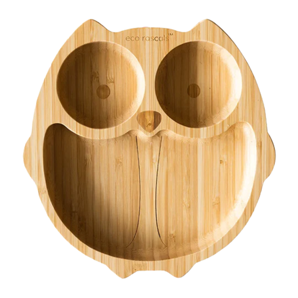Eco Rascals Πιάτο Bamboo με Χωρίσματα και Σιλικόνη Owl Blue