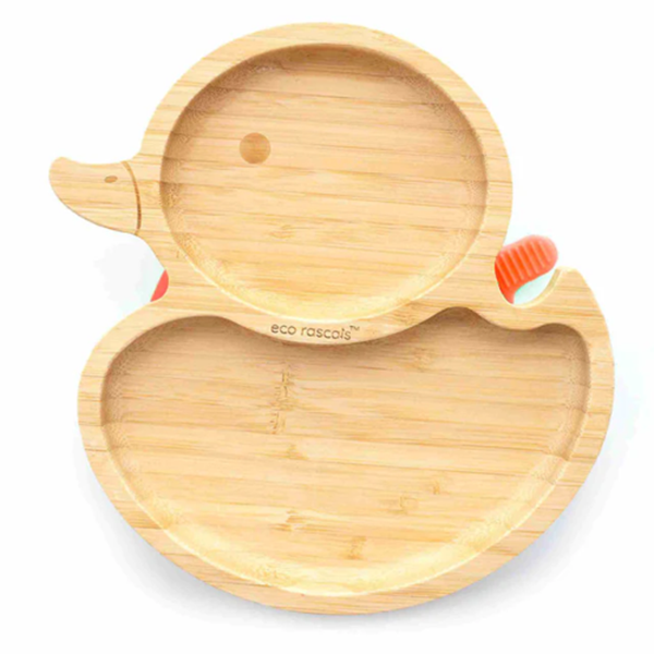 Eco Rascals Πιάτο Bamboo με Χωρίσματα και Σιλικόνη Duck Orange
