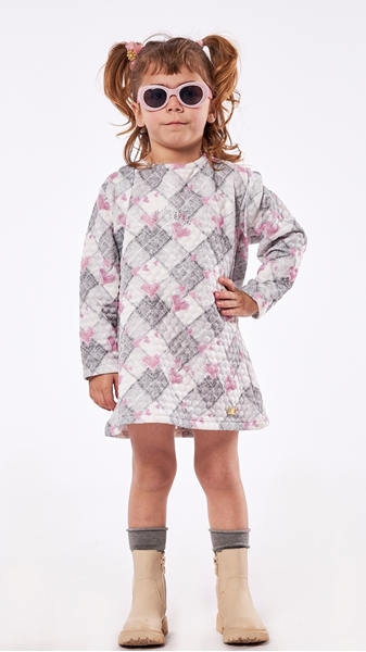 Εβίτα Fashion Παιδικό Φόρεμα Με Τσαντάκι Ρόμβους, Γκρί