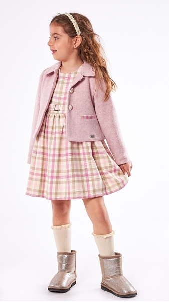 Εβίτα Fashion Παιδικό Σετ Φόρεμα Με Τσαντάκι Καρώ , Ροζ