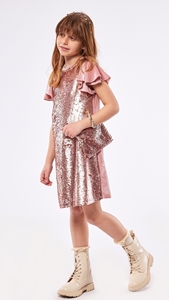 Εβίτα Fashion Φόρεμα Αμπιγιέ Με Παγιέτα Και Τσαντάκι, Ροζ 