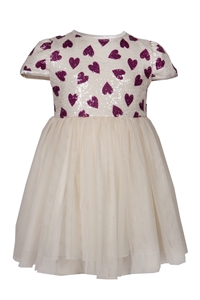 M&B Fashion Παιδικό Αμπιγιέ Φόρεμα Καρδούλες, Εκρού