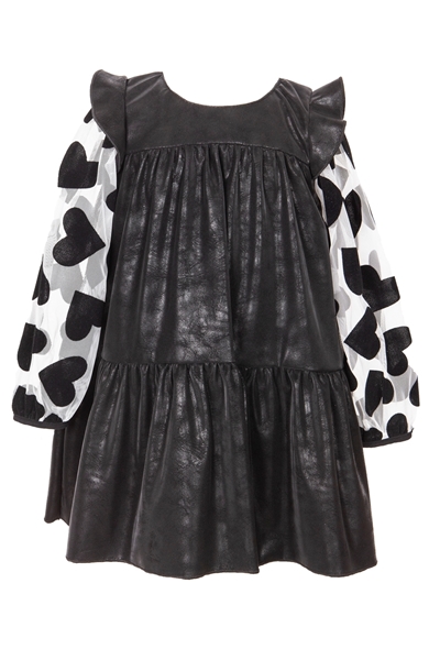 M&B Fashion Παιδικό Αμπιγιέ Φόρεμα Δερματίνη Με Διαφάνεια Στα Μανίκια, Μαύρο