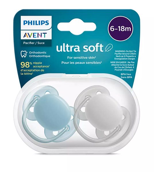 Philips Avent Πιπίλα Ultra Soft 6-18 μηνών+ Γαλάζιο/Γκρι (2 τεμάχια)