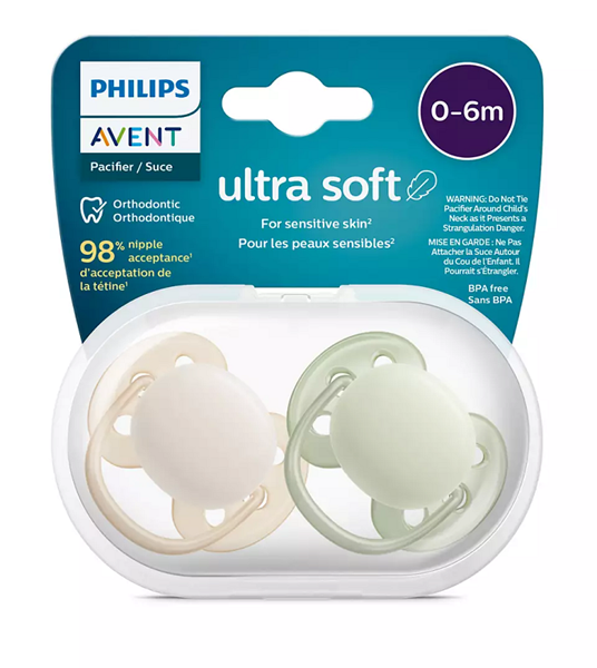 Philips Avent Πιπίλα Ultra Soft 0-6 μηνών+ Sage/Beige (2 τεμάχια)