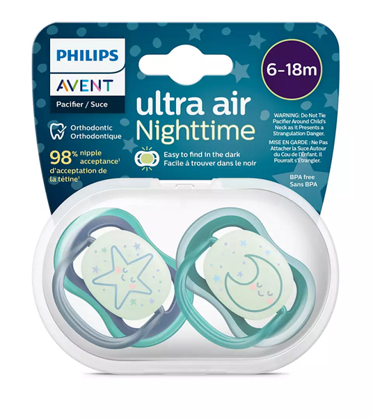 Philips Avent Πιπίλα Ultra Air Night, 6-18μηνών+, Moon/Star (2 τεμάχια)