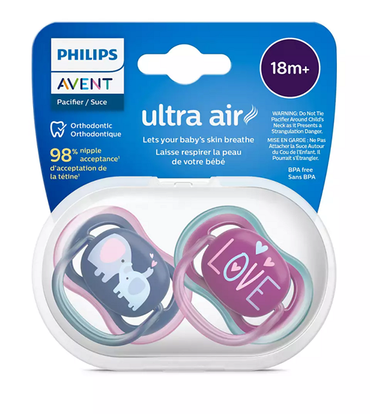 Philips Avent Πιπίλα Ultra Air, 18 μηνών+, Love Elephant (2 τεμάχια)