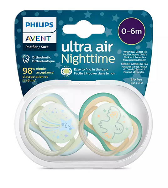 Philips Avent Πιπίλα Ultra Air Night, 0-6μηνών+, Bird/Star (2 τεμάχια)