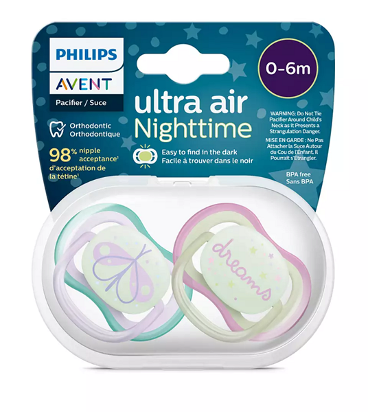 Philips Avent Πιπίλα Ultra Air Night, 0-6μηνών+, Dreams/Butterfly (2 τεμάχια)