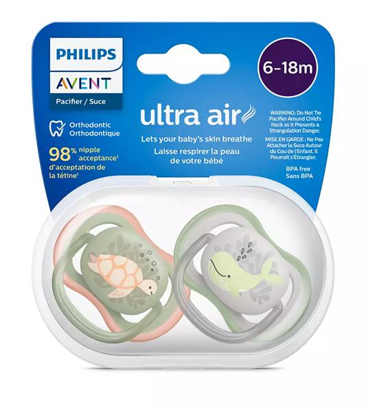 Philips Avent Πιπίλα Ultra Air, 6-18 μηνών+, Whale/Turtle (2 τεμάχια)