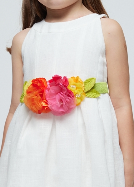 Mayoral Παιδικό Φόρεμα Με Ζώνη Λουλούδια, Λευκό 