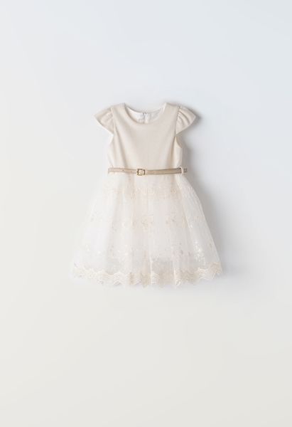Εβίτα Fashion Παιδικό Φόρεμα Με Τούλι Και Ζωνάκι, Μπέζ 
