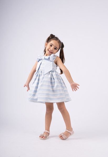 Εβίτα Fashion Παιδικό Φόρεμα Με Τσαντάκι, Ριγέ Σιέλ 