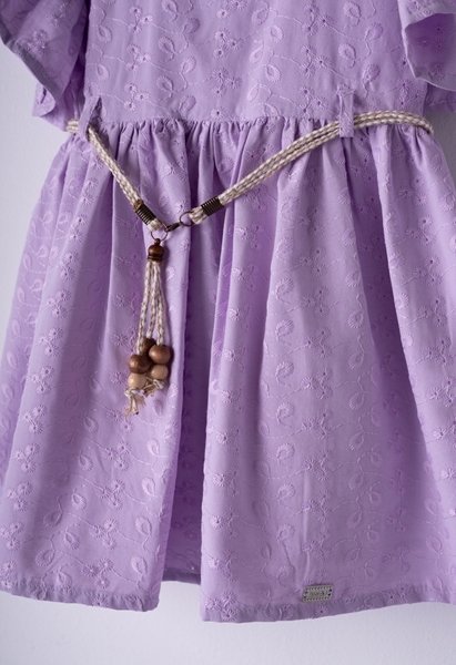 Εβίτα Fashion Παιδικό Φόρεμα Κιπούρ Με Βολάν Στο Μανίκι, Λιλά