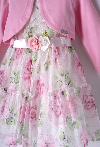  Εβίτα Fashion Παιδικό Σετ Φόρεμα Με Μπολερό Λουλούδια, Ροζ 