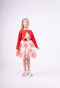 Εβίτα Fashion Παιδικό Σετ Φόρεμα Με Μπολερό Λουλούδια, Κόκκινα