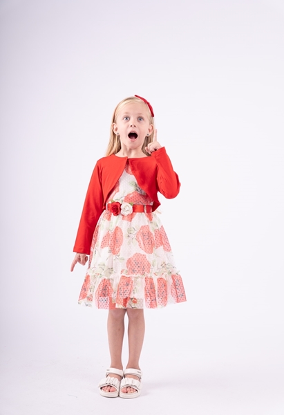 Εβίτα Fashion Παιδικό Σετ Φόρεμα Με Μπολερό Λουλούδια, Κόκκινα