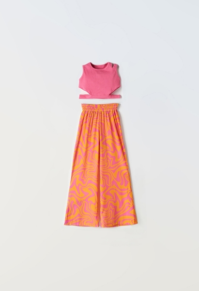 Εβίτα Fashion Σετ Παντελόνα Με Ριπ Μπλουζάκι Κοντό, Φούξια Πορτοκαλί 