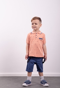 Hashtag Παιδικό Σετ Βερμούδα Με Πικέ Μπλούζα Με Γιακά, Πορτοκαλί
