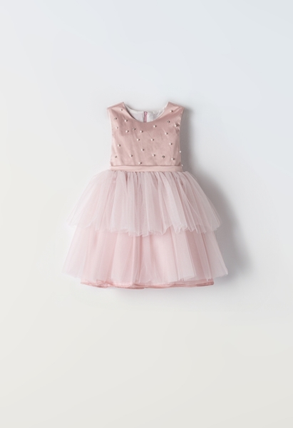 Εβίτα Fashion Παιδικό Φόρεμα Σατενέ Με Τούλι, Ροζ