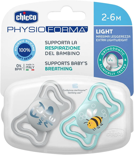 Chicco Πιπίλα Physio Forma Light Σιελ 2-6m 2τμχ 