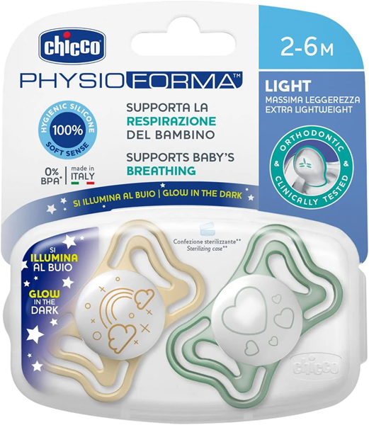 Chicco Πιπίλα Physio Forma Light ΓΙΑ ΤΗΝ ΝΥΧΤΑ 2-6m 2τμχ