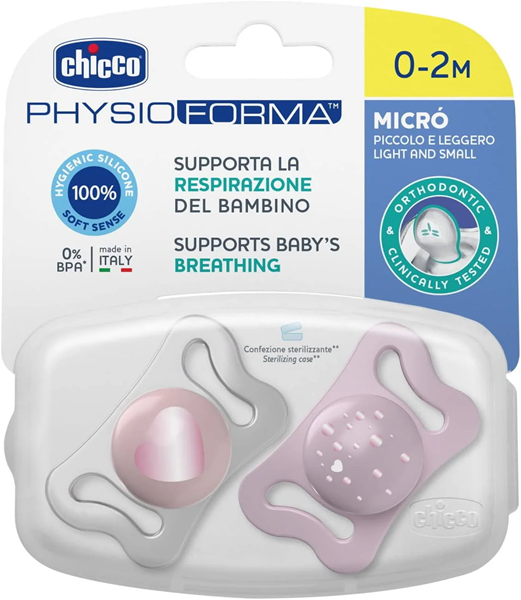 Chicco Πιπίλα Physio Forma Micro Ροζ 0-2m+ 2τμχ 