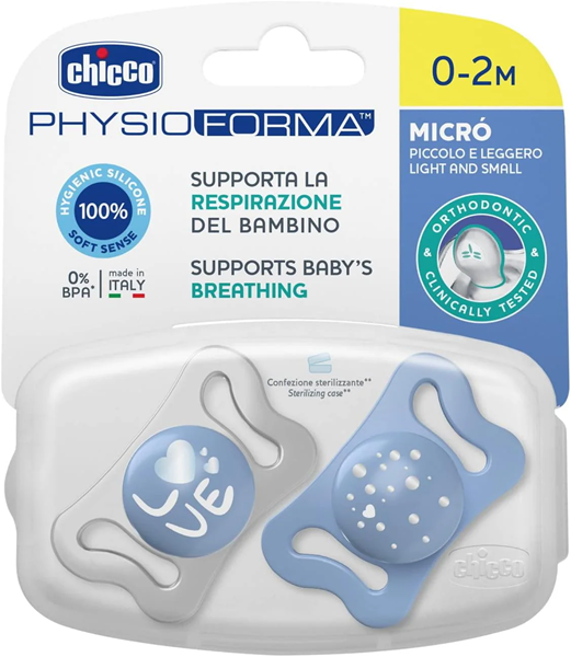 Chicco Πιπίλα Physio Forma Micro Σιελ 0-2m+ 2τμχ 