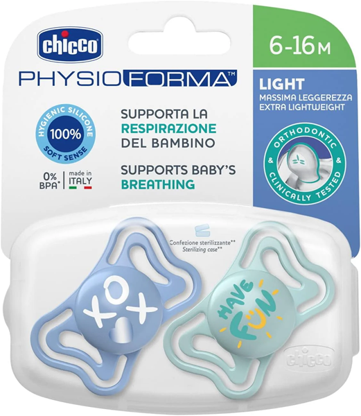 Chicco Πιπίλα Physio Forma Light Σιελ 6-16m 2τμχ 