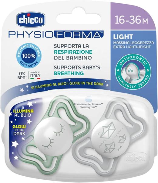 Chicco Πιπίλα Physio Forma Light ΓΙΑ ΤΗΝ ΝΥΧΤΑ 16-36m 2τμχ