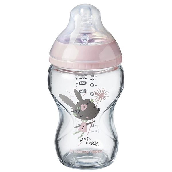 Tommee Tippee Μπιμπερό Γυάλινο CTN Μικρή Ροή 250ml Pink Mouse