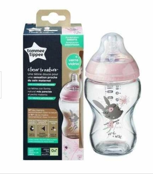 Tommee Tippee Μπιμπερό Γυάλινο CTN Μικρή Ροή 250ml Pink Mouse