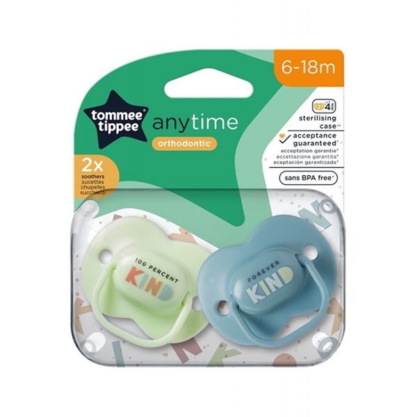 Tommee Tippee Ορθοδοντική Πιπίλα Σιλικόνης Anytime 6-18Μ Σετ 2τμχ Blue 