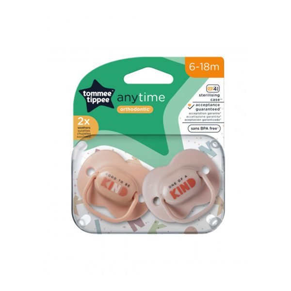 Tommee Tippee Ορθοδοντική Πιπίλα Σιλικόνης Anytime 6-18Μ Σετ 2τμχ Pink