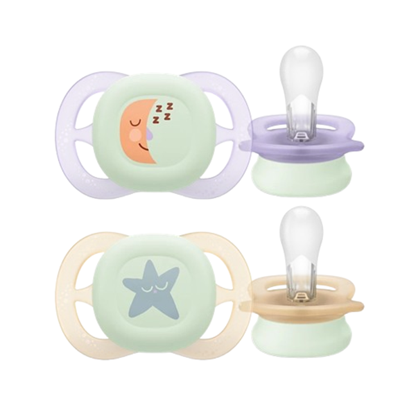 Philips Avent Πιπίλα Ultra Start Nighttime, 0-2μηνών+, Purple-Orange (2 τεμάχια)