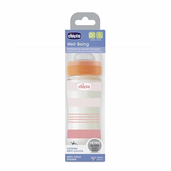 Chicco Mπιμπερό Γυάλινο Well Being Girl 240ml, 0m+