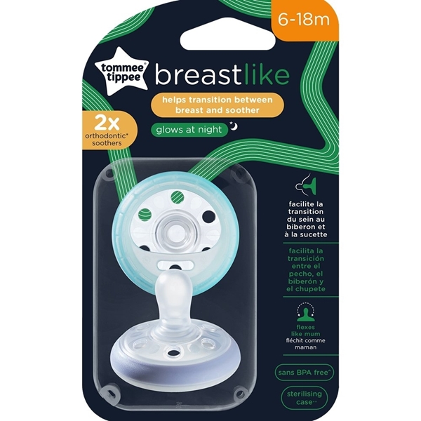 Tommee Tippee Ορθοδοντική Πιπίλα Σιλικόνης Νυκτός Breast Like 6-18Μ Σετ 2τμχ