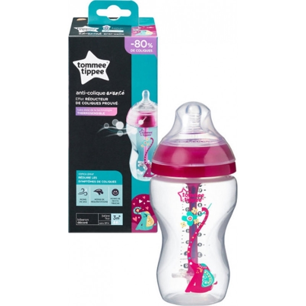 Tommee Tippee Μπιμπερό Πλαστικό Advanced Anti-Colic Μέτριας Ροής Ροζ 340ml 3m+